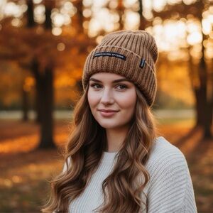Brown Ribbed Knit Beanie